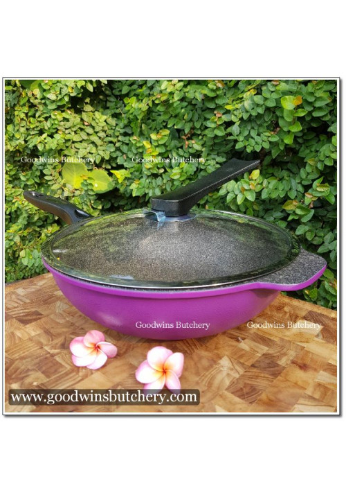 WOK 30cm 2.2kg PURPLE with glass-lid all die casting non-stick marble coated Yeobo Korea